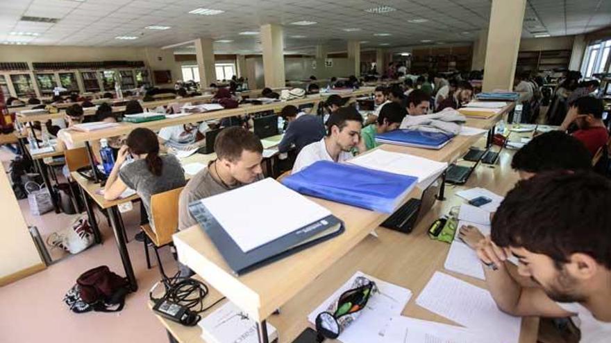 Alumnos universitarios estudian en una biblioteca // Adrián Irago