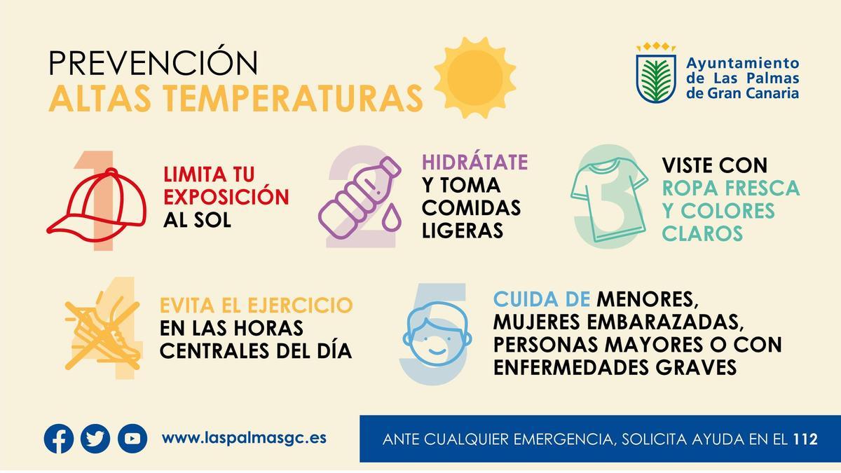 Cartel ilustrativo de la campaña de prevención ante las altas temperaturas, con cinco consejos, que será difundido por toda la capital y por las redes sociales.
