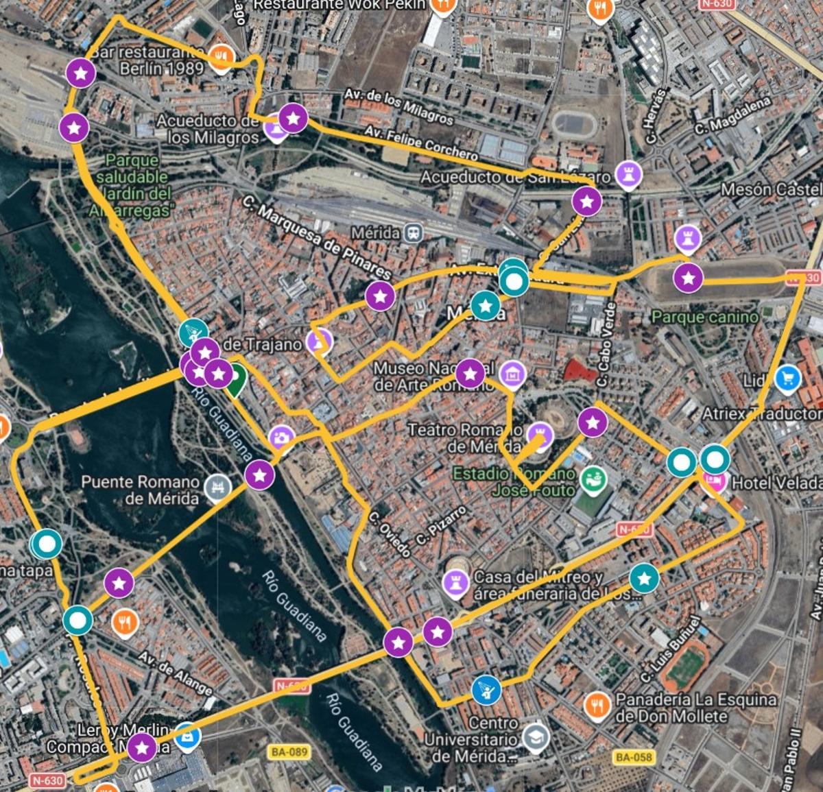 Recorrido de la Media Maratón de Mérida