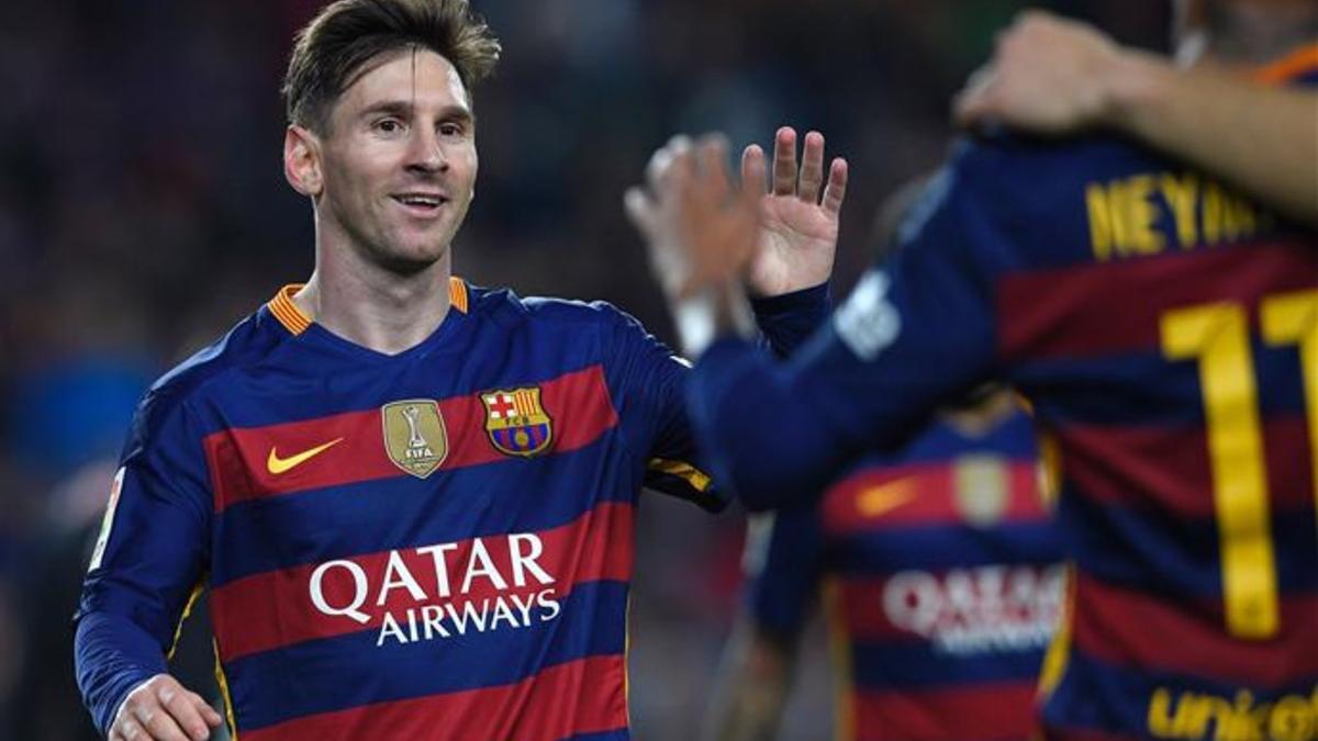 Messi celebra un gol en el Camp Nou