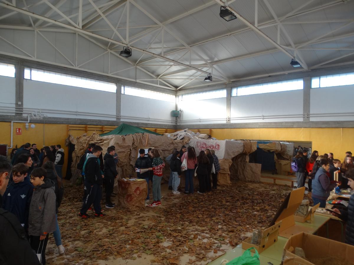 Gimnasio del instituto del barrio de Casetas transformado en una caverna prehistórica.