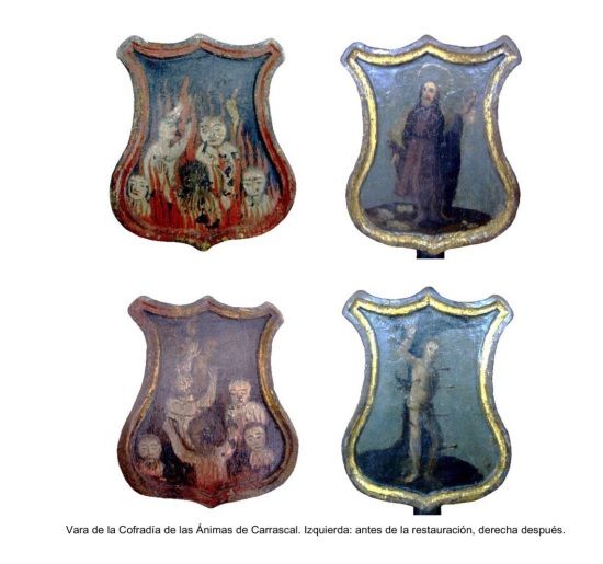 Nuevas policromías del siglo XVII descubiertas en la restauración del escudo.