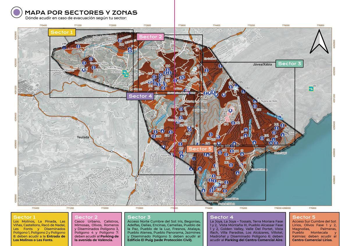 Mapa de los sectores y sus puntos correspondientes
