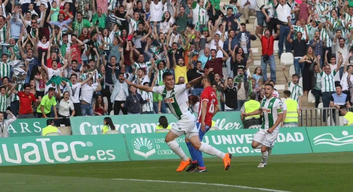 Sergi Guardiola celebra el gol que marcó al Sporting el 2 de junio del 2018, último de su primera etapa en el club.