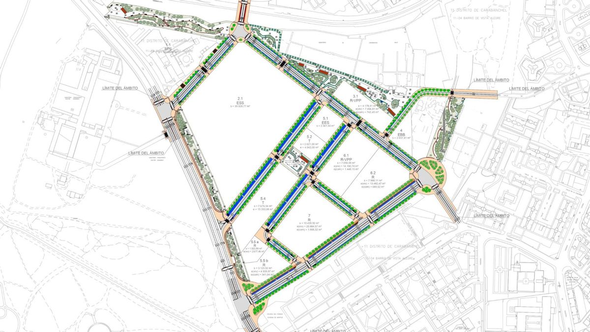 Plano del proyecto urbanístico para los terrenos de la antigua cárcel de Carabanchel.