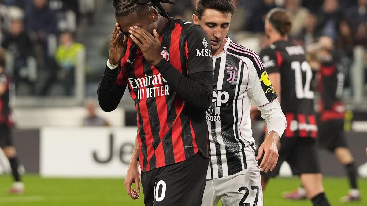 AC Milan’s Rafael Leao reacts during the Serie A soccer match between Juventus Fc and Milan at the Juventus Stadium in Turin, north west Italy - October 5, 2025. Sport - Soccer (Photo by Fabio Ferrari/LaPresse)