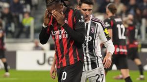 AC Milan’s Rafael Leao reacts during the Serie A soccer match between Juventus Fc and Milan at the Juventus Stadium in Turin, north west Italy - October 5, 2025. Sport - Soccer (Photo by Fabio Ferrari/LaPresse)