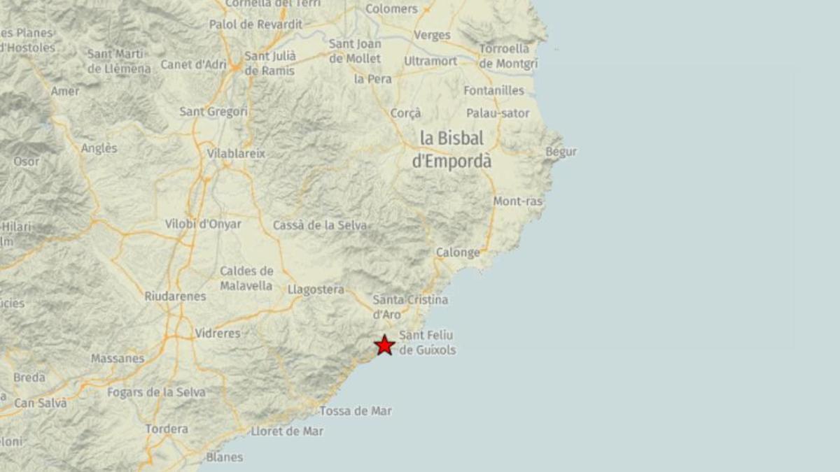 Epicentro del terremoto registrado en el Baix Empordà.