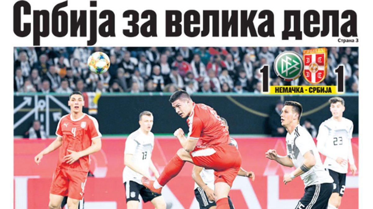 La portada de Sportski žurnal que destaca la actuación de Jovic