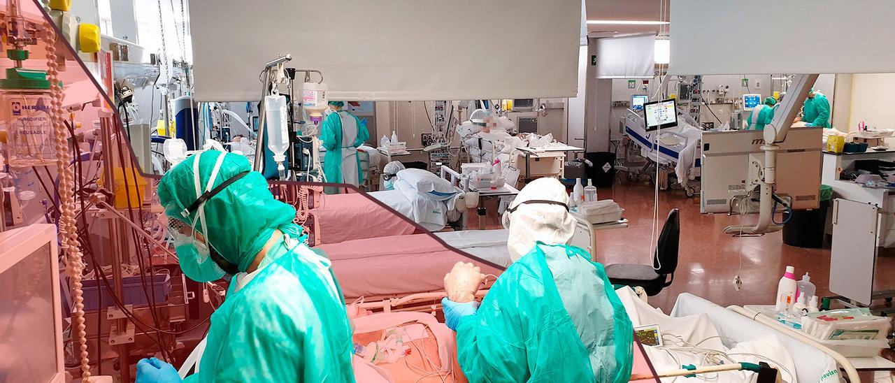 Personal sanitario en la unidad de cuidados intensivos de Povisa