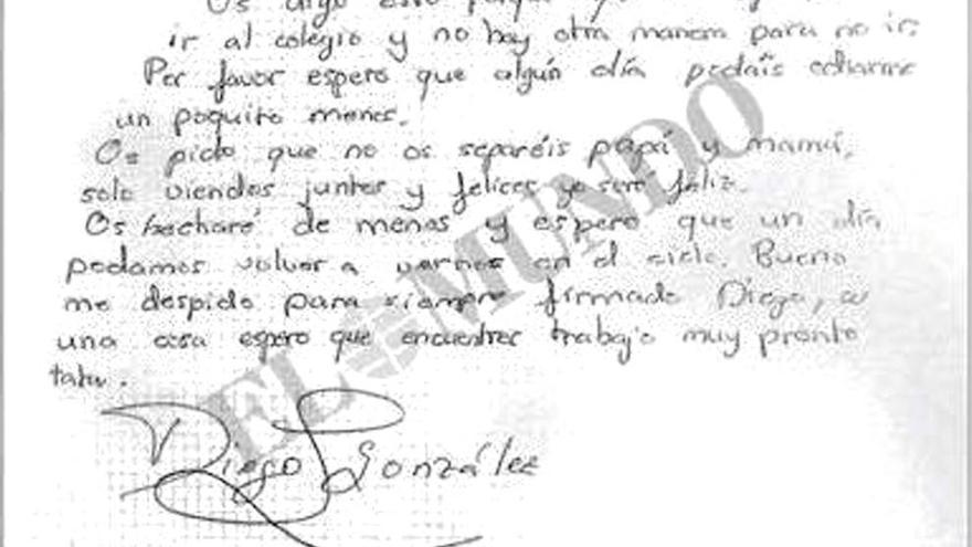 Carta escrita por el niño que se tiró por la ventana por presunto acoso escolar. // El Mundo