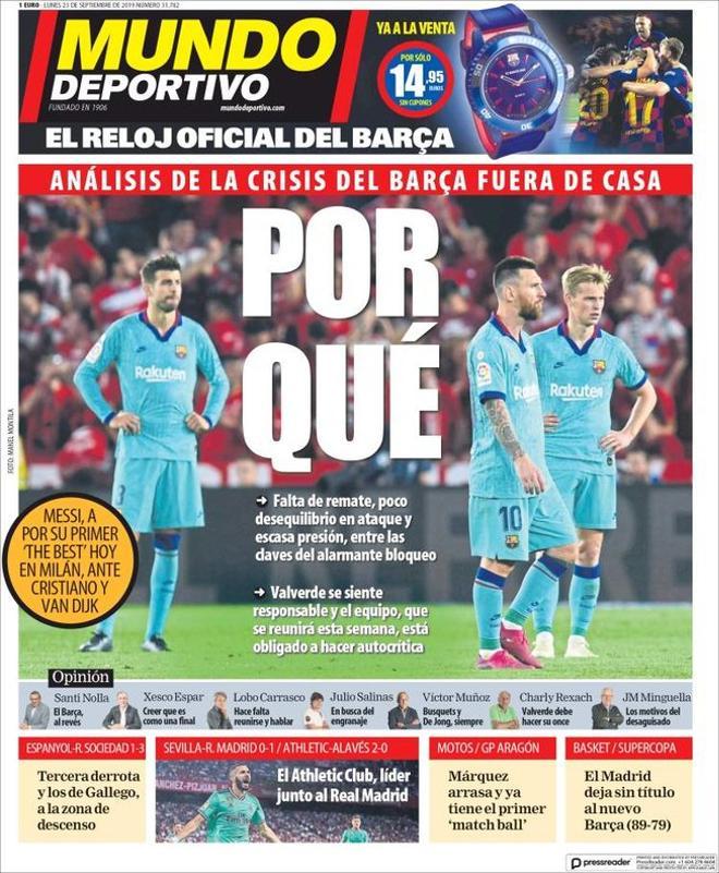 Portada del Mundo Deportivo del 23 de septiembre de 2019