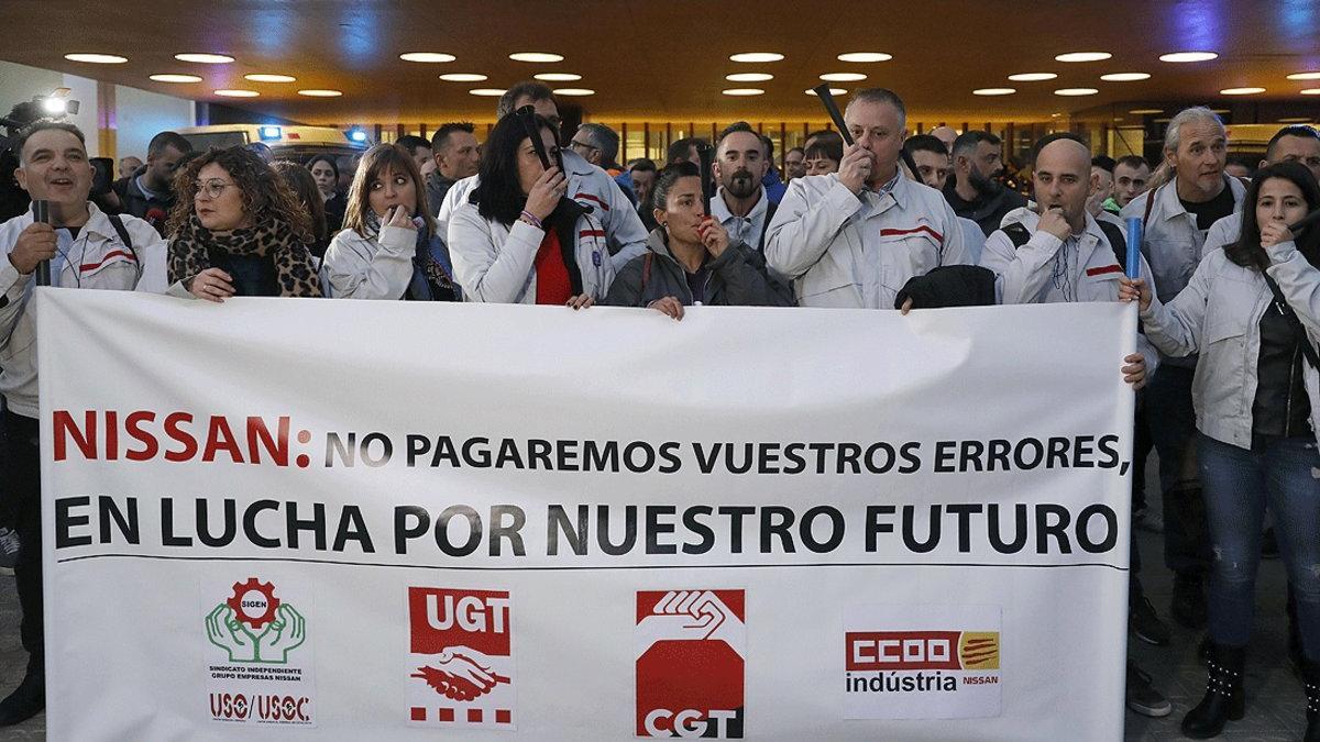 Concentración de trabajadores de la factoría de Nissan de la Zona Franca de Barcelona para exigir un plan de futuro,  el pasado 4 de febrero