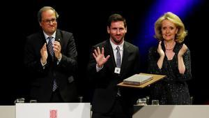 Leo Messi tras recibir la Creu de Sant Jordi de manos del presidente de la Generalitat de Catalunya, Quim Torra.