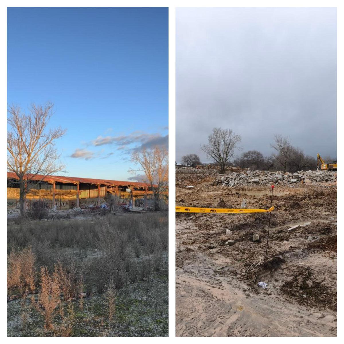 Antes (izquierda) y después (derecha) de una de las construcciones derruidas.