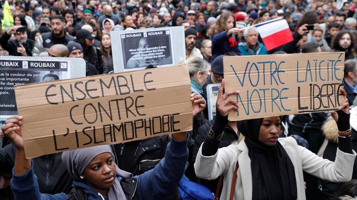 Manifestación contra la islamofobia en París.