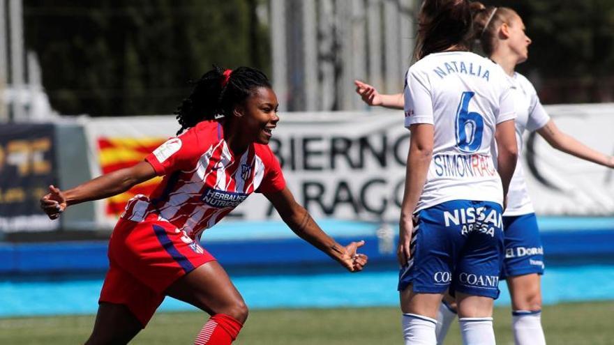 Luzmila celebra uno de los goles del Atlético de Madrid.