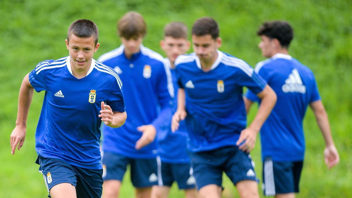 El canterano Osky, en el entrenamiento de esta mañana