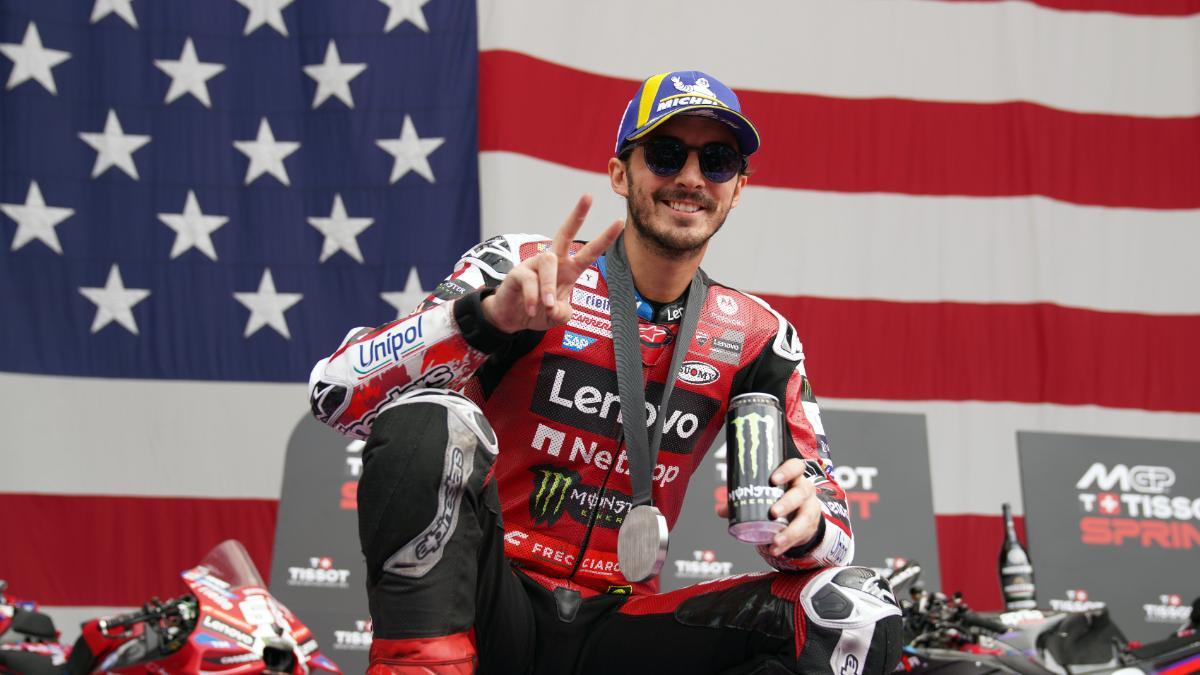 Francesco Bagnaia celebra la segunda plaza en la carrera al sprint de COTA