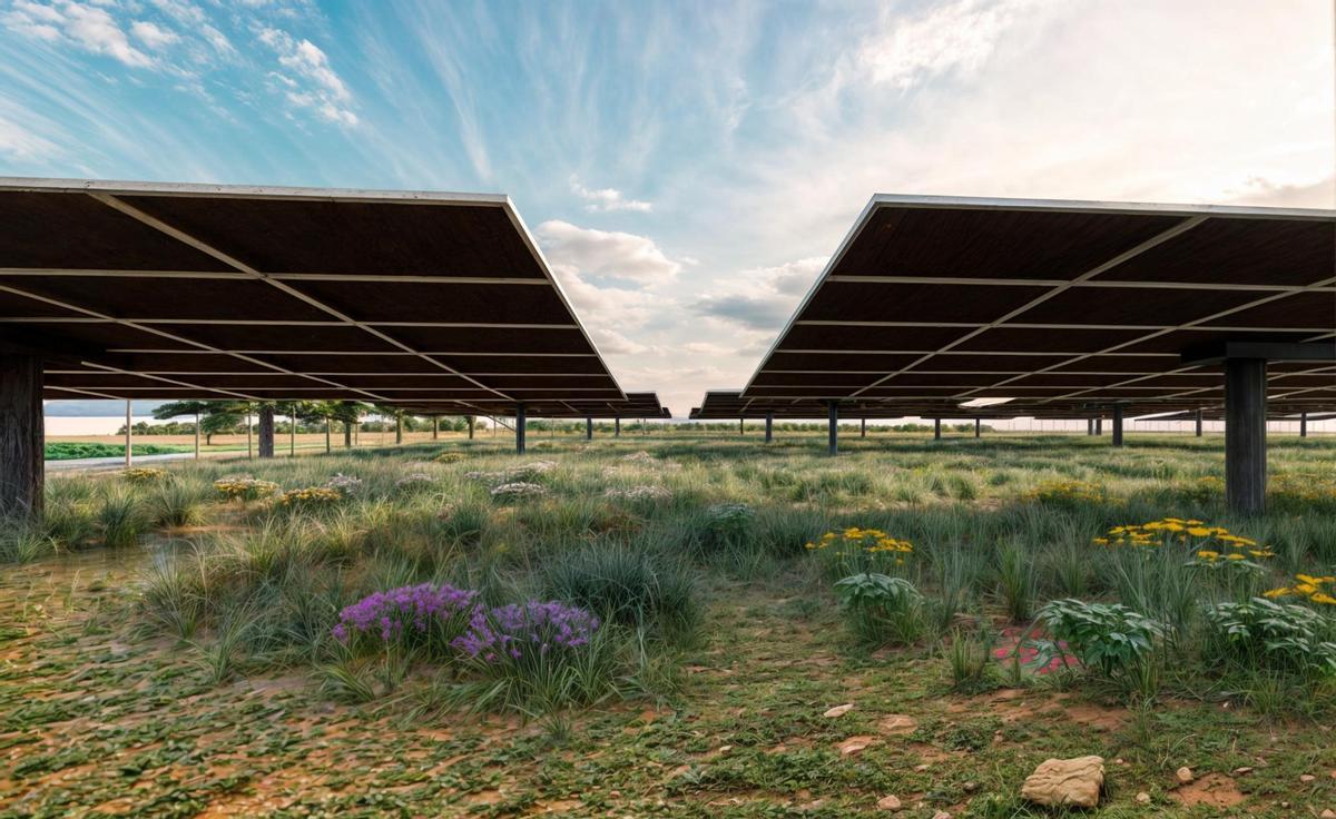 Recración de la instalación "agrovoltaica" -una planta solar de más de una hectárea-