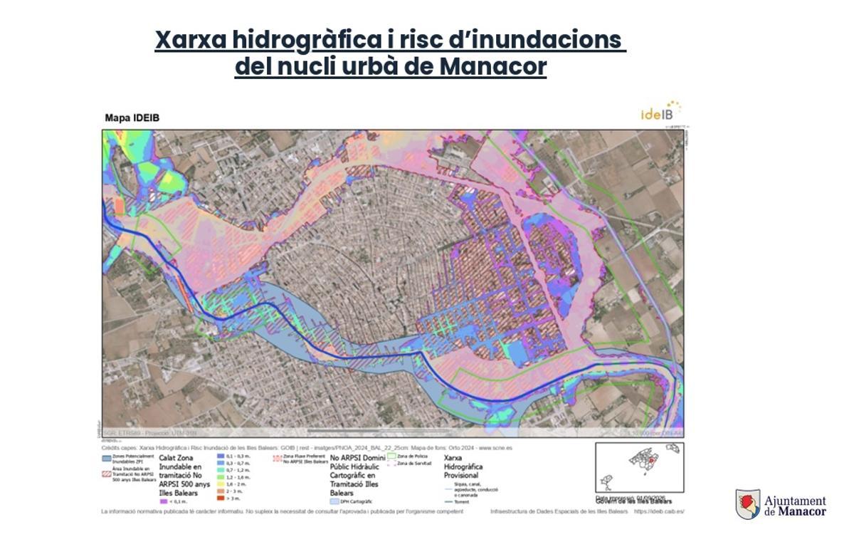 Red hidrográfica y riesgo de inundaciones en el núcleo urbano de Manacor.