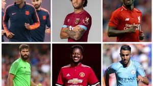 De arriba abajo y de izquierda a derecha, Yerry Mina, Felipe Anderson, Naby Keita, Alisson, Fred y Mahrez.