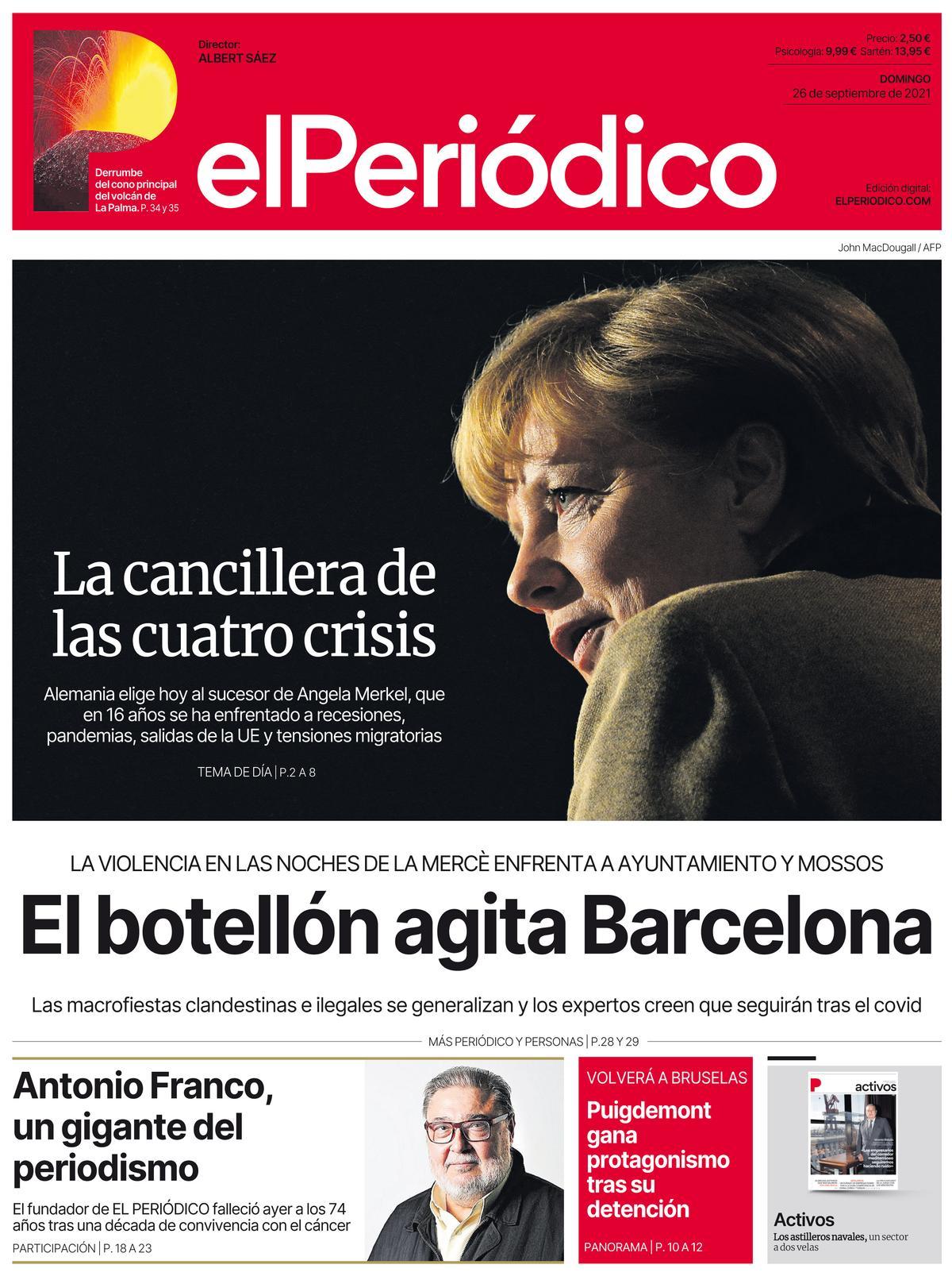 La portada d’EL PERIÓDICO del 26 de setembre del 2021