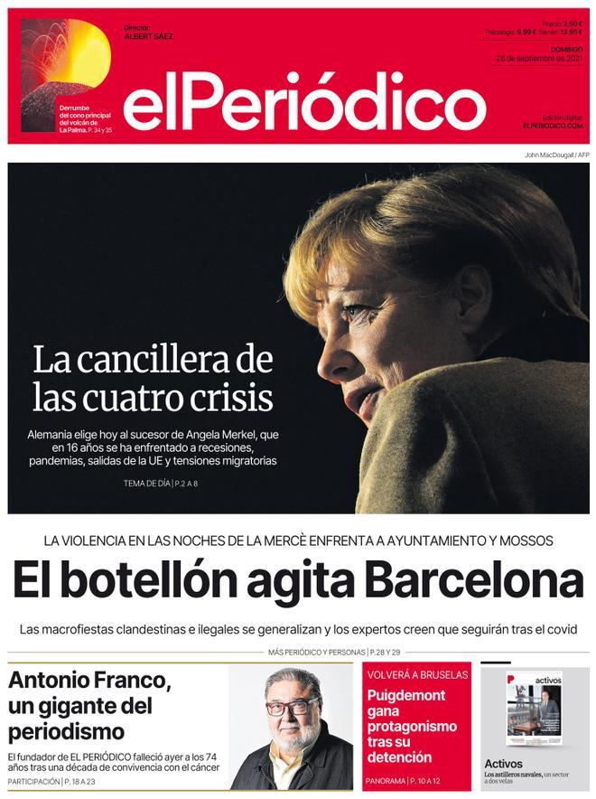 La portada d’EL PERIÓDICO del 26 de setembre del 2021