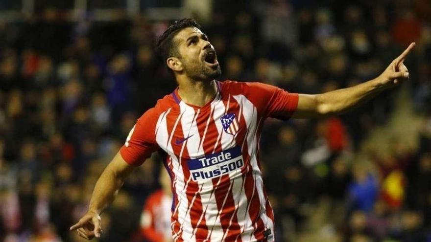 Diego Costa celebra su gol de ayer ante el Lleida.