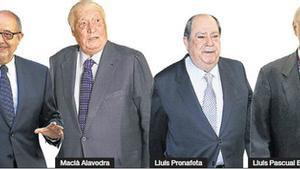 De izquierda a derecha, Artur Mas, Felip Puig, Macià Alavedra, Lluís Prenafeta, Lluís Pascual Estivill y Francesc Cabana.
