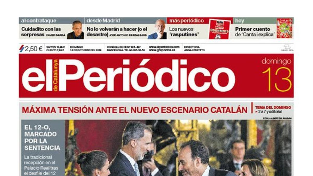 La portada de EL PERIÓDICO del 13 de octubre del 2019.