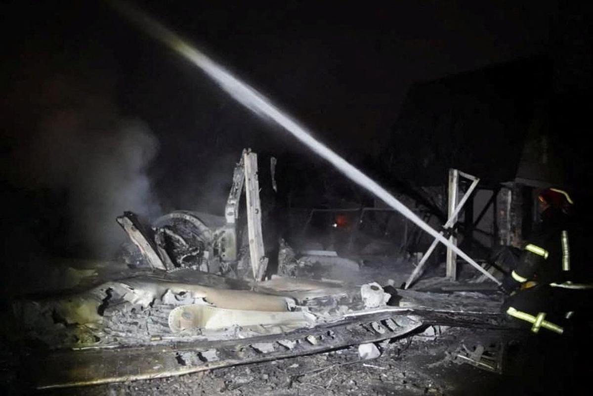 A view shows the wreckage of an unidentified aircraft in a residential area in Kyiv