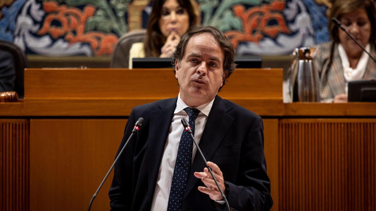 El consejero de Hacienda, Roberto Bermúdez de Castro, en un pleno con Marta Fernández (Vox) detrás.