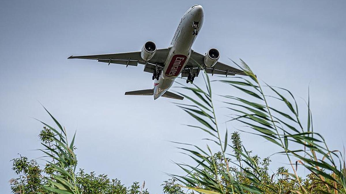 Un avión sobrevuela el Delta del Llobregat, tras despegar desde el Aeropuerto del Prat.