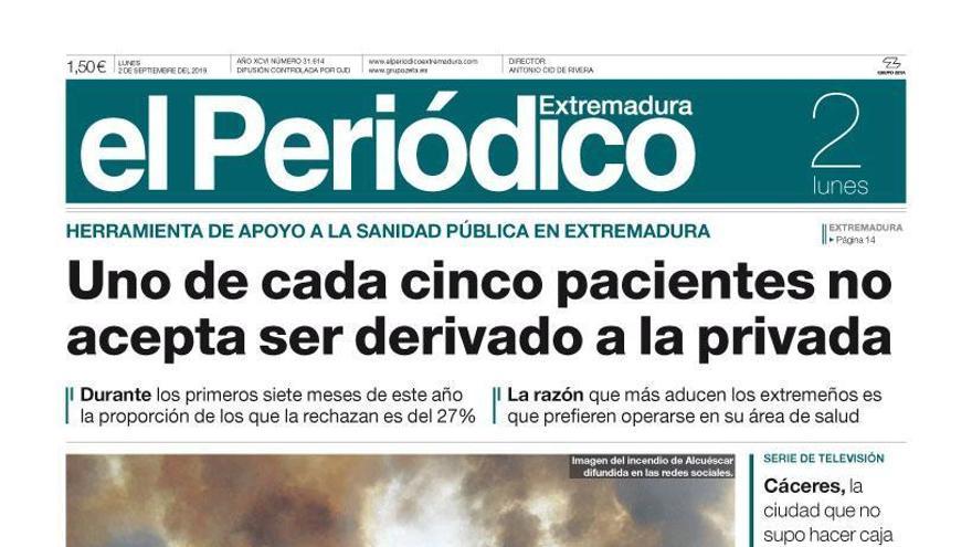 Esta es la portada de EL PERIÓDICO EXTREMADURA correspondiente al día 2 de septiembre del 2019