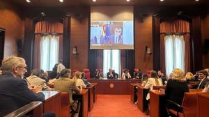 Reunión del grupo parlamentario de Junts en el Parlament con la asistencia telemática del secretario general del partido, Jordi Turull, y el expresidente de la Generalitat Carles Puigdemont.