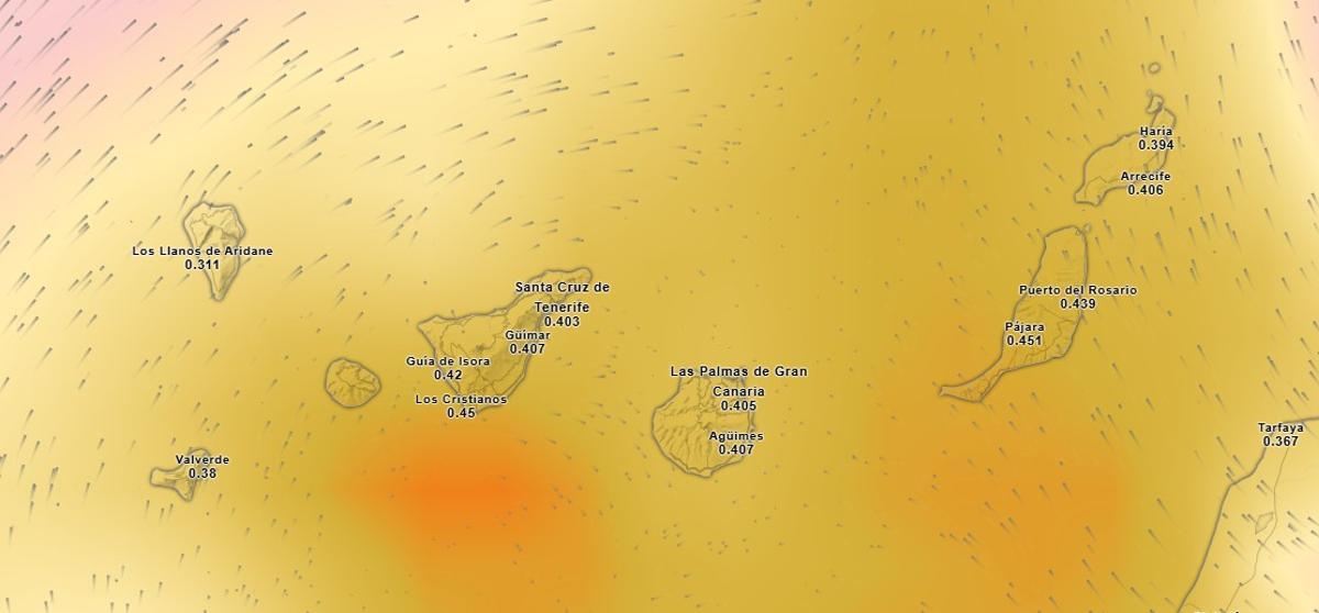 Mapa de calima en Canarias