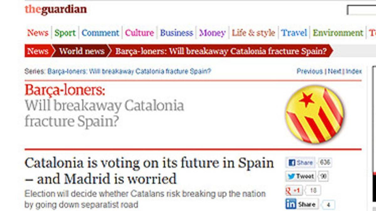 El especial sobre las elecciones de Catalunya, en la web del diario 'The Guardian'.