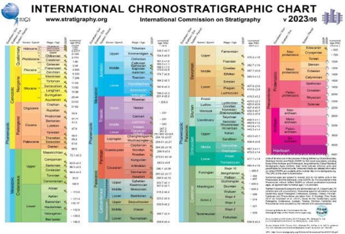 Según la Tabla Cronoestratigráfica Internacional, estamos ahora en la era Cenozoica, en el periodo Cuaternario y en la época llamada Holoceno.
