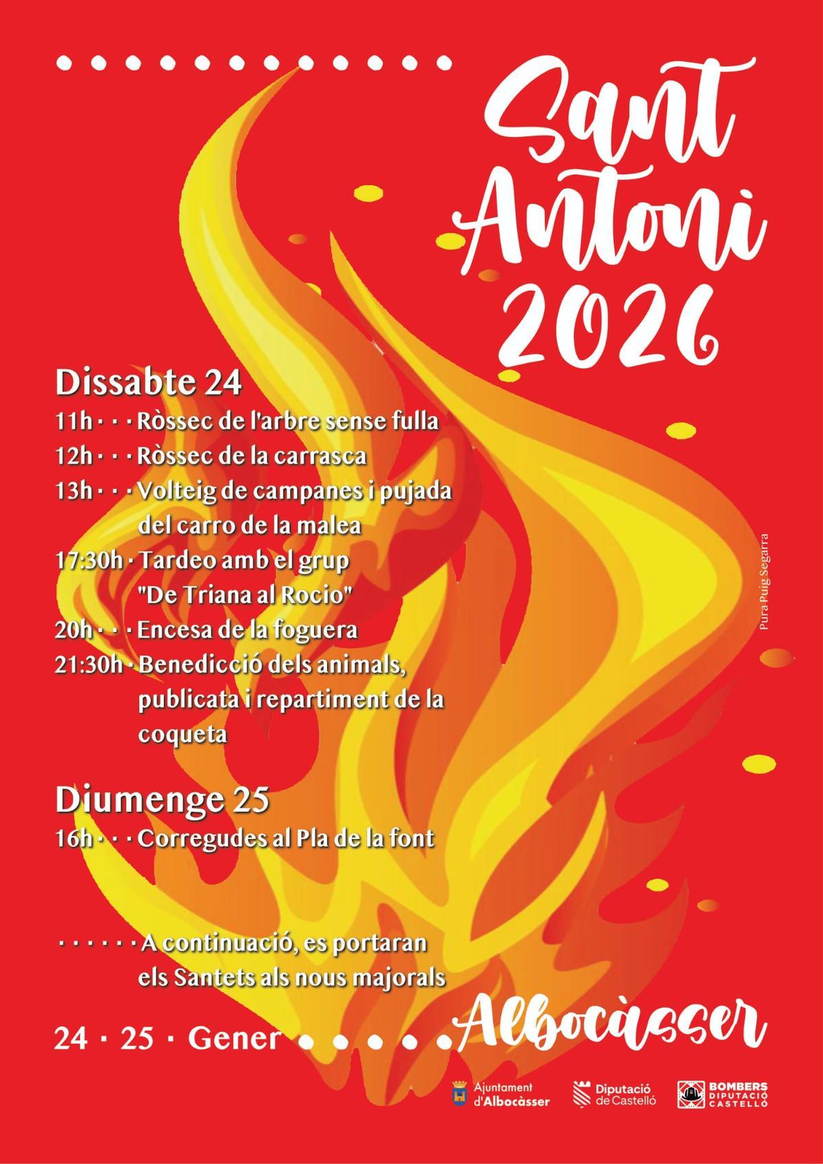 Cartel de actividades por Sant Antoni en Albocàsser.