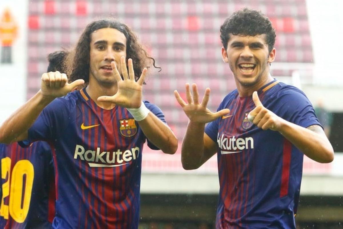Imagen de archivo de Cucurella junto con Aleñá cuando participaba en los entrenamientos del primer equipo del Barcelona
