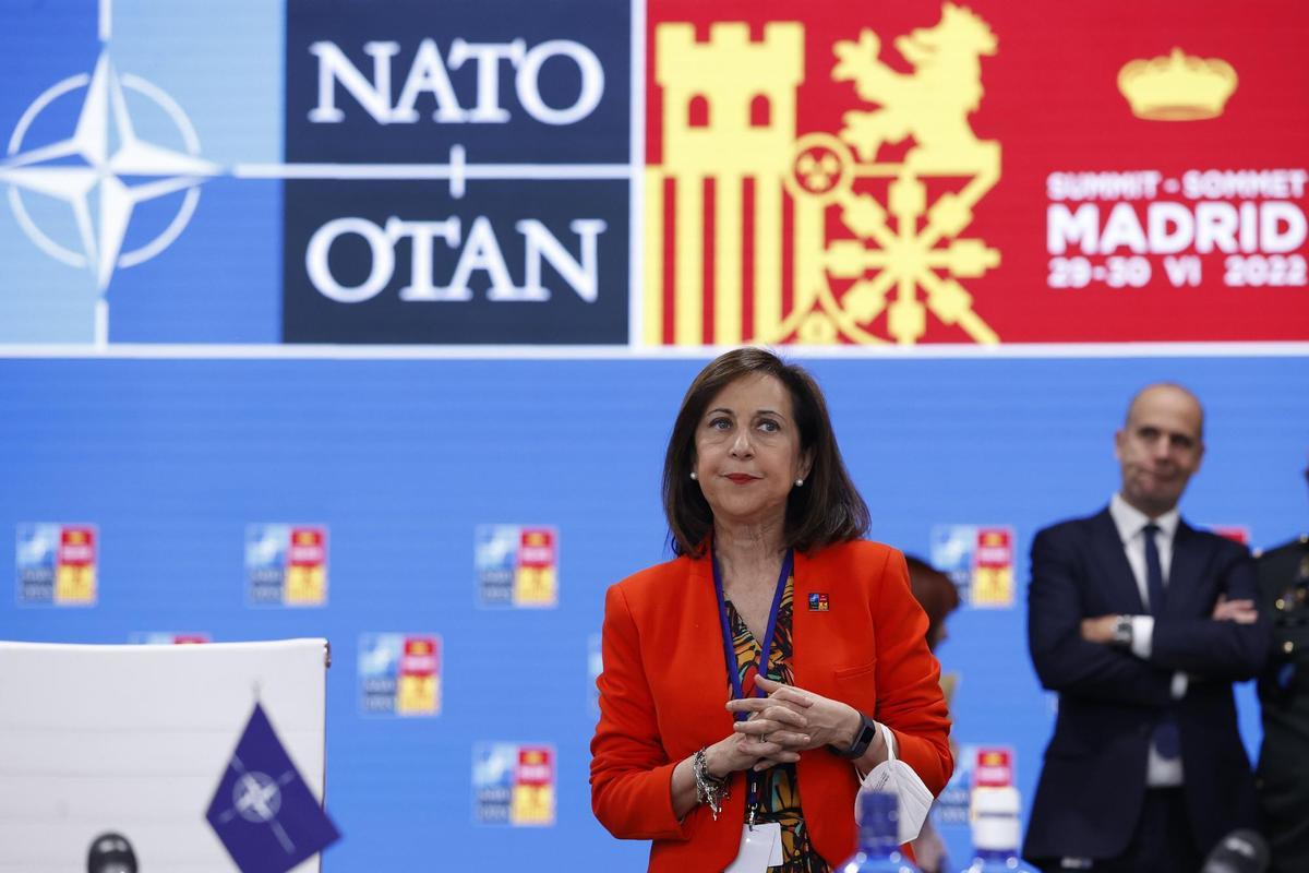 MADRID, 29/06/2022.- La ministra de Defensa, Margarita Robles, asiste a la primera jornada de la cumbre de la OTAN que se celebra este miércoles en el recinto de Ifema, en Madrid. EFE/ Juan Carlos Hidalgo