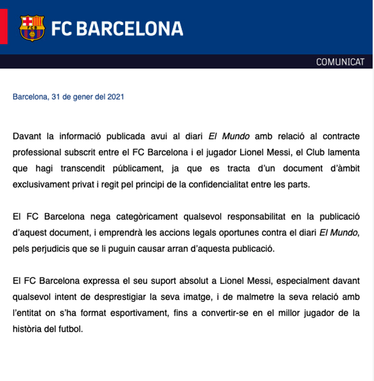 Comunicado Barça