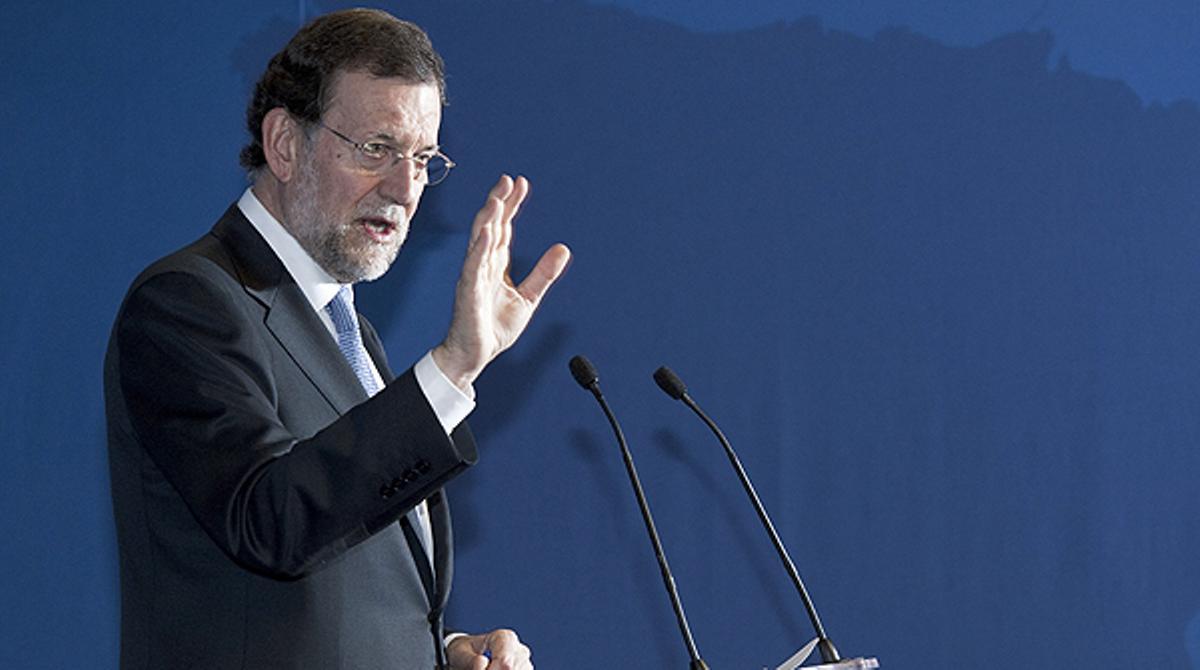 Mariano Rajoy explica en rueda de prensa su comentario sobre la huelga general en la Cumbre Europea en Bruselas.