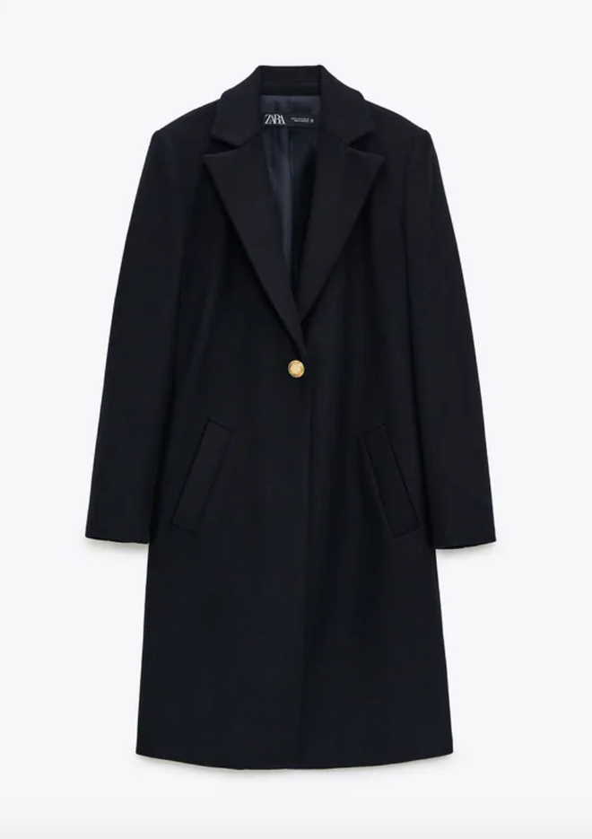 Abrigo negro con lana de Zara