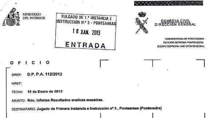 Documento remitido por la Guardia Civil al juzgado.  // Fdv