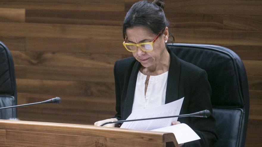 Dolores Carcedo, consejera de Hacienda, en un pleno de la Junta.