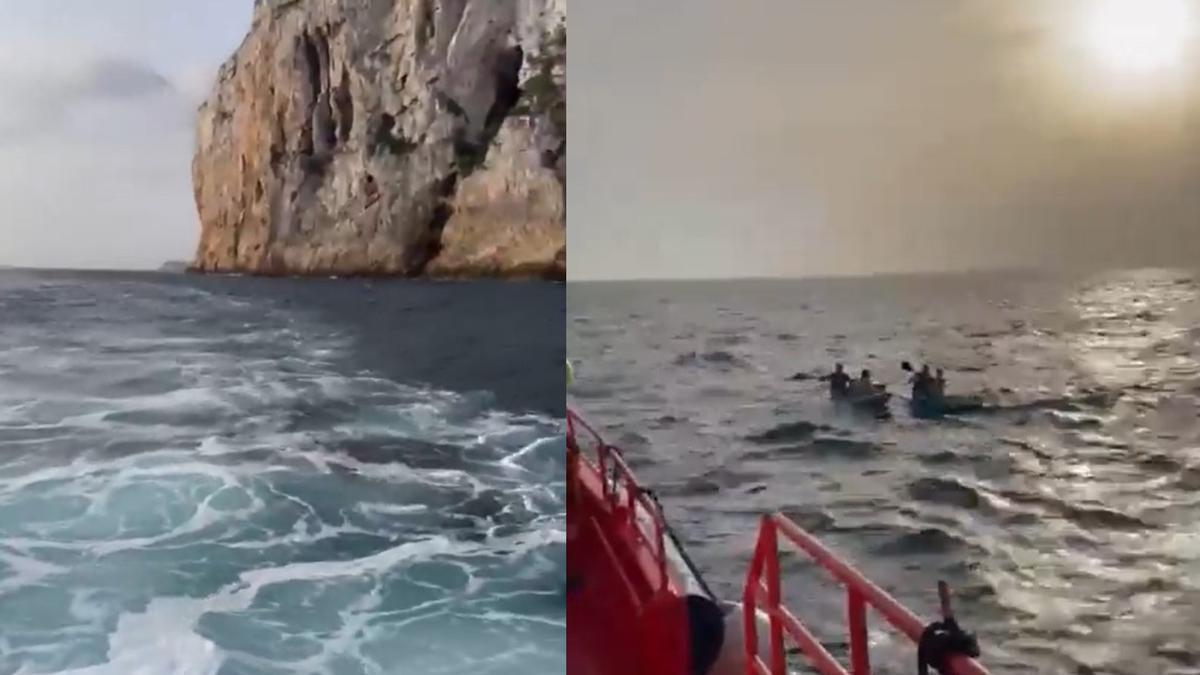 Susto en la Cova Tallada de Dénia: Rescatan a dos adultos y dos menores arrastrados por la corriente en kayak.
