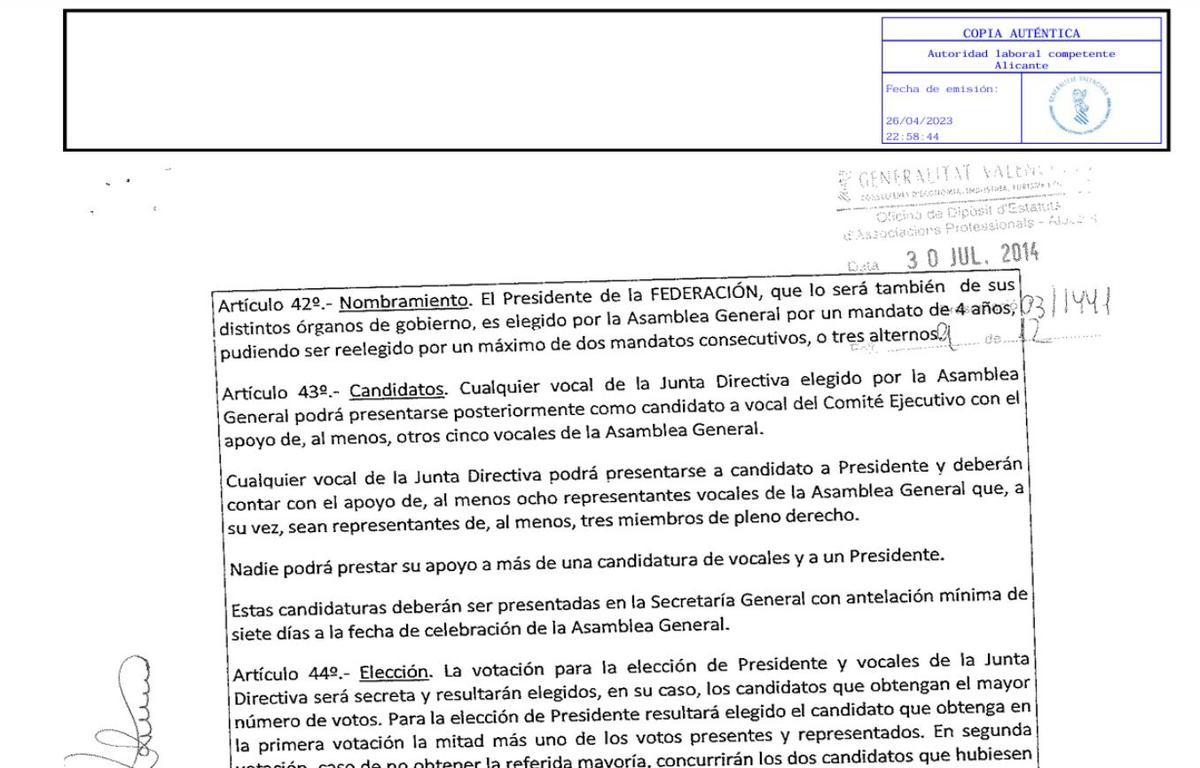 Captura del artículo 42 de los estatutos de Facpyme.