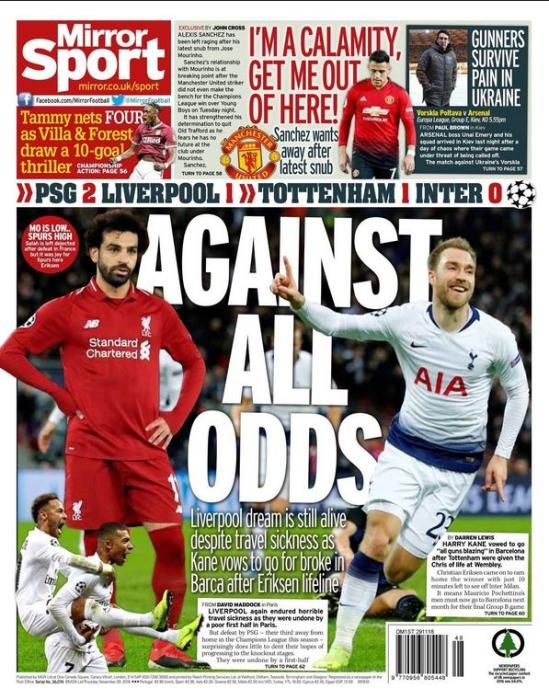 Portada MIRROR SPORT jueves 29 noviembre 2018